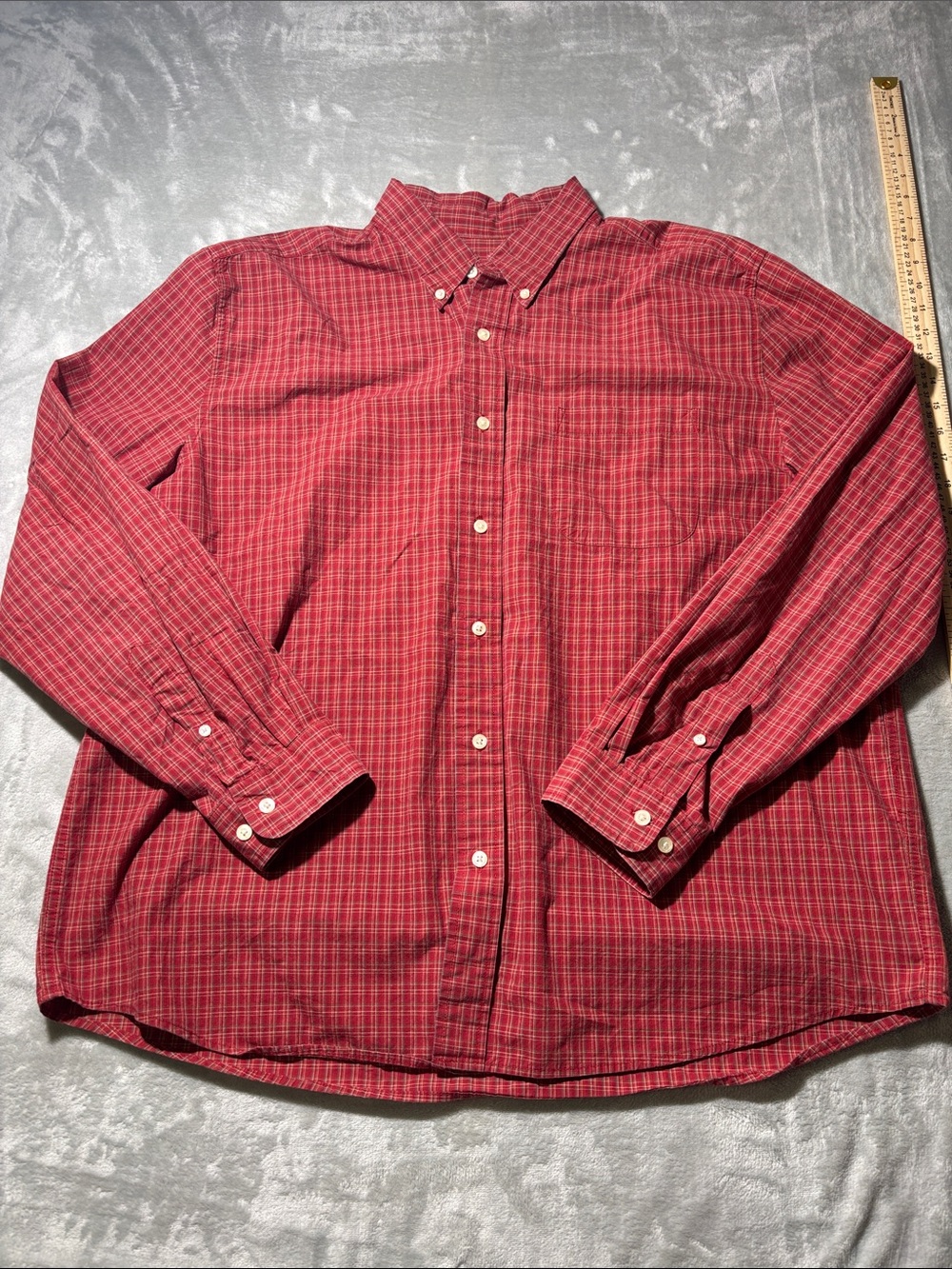 Eddie Bauer Men’s XL Red Plaid Button Down Long Sleeve 100% Cotton Shirt